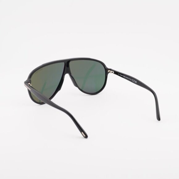 Tom Ford FT1211 01N Vladimir Sunglasses Shiny Black Aviator Frame, Green Lenses